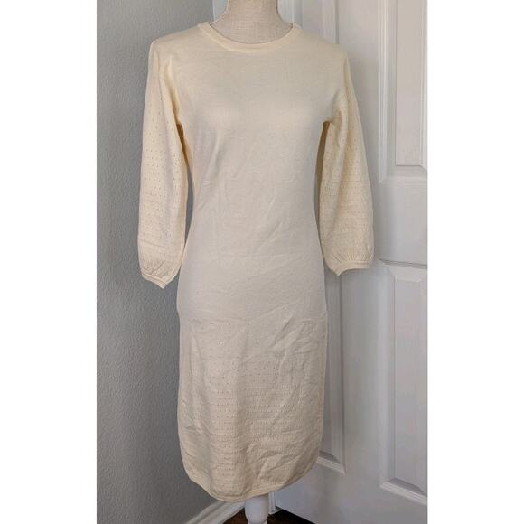 NWT Monrow Supersoft Open Knit Midi Dress Women Ivory S - Picture 1 of 6